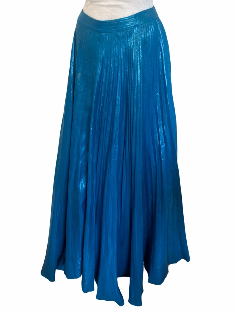 Alice + Olivia Teal Metallic Pleated Maxi Skirt
